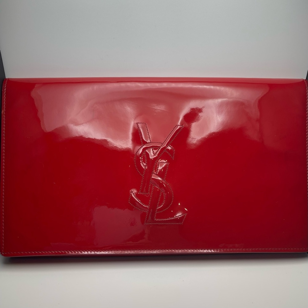 Saint Laurent YSL Belle de Jour Red Patent Leather Clutch Bag - Preowned